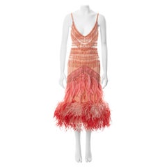 Prada pink silk feather embellished bra and skirt with beaded fringe, fw 2017