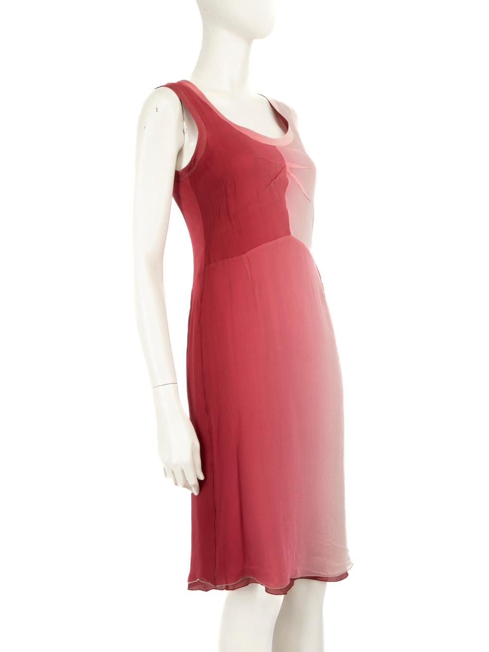 CONDITION is Very good. Minimal wear to dress is evident. Light discolouration to both underarm lining on this used Prada designer resale item.
 
 
 
 Details
 
 
 Pink
 
 Silk
 
 Dress
 
 Gradient print
 
 Knee Length
 
 Sleeveless
 
 Round neck
 
