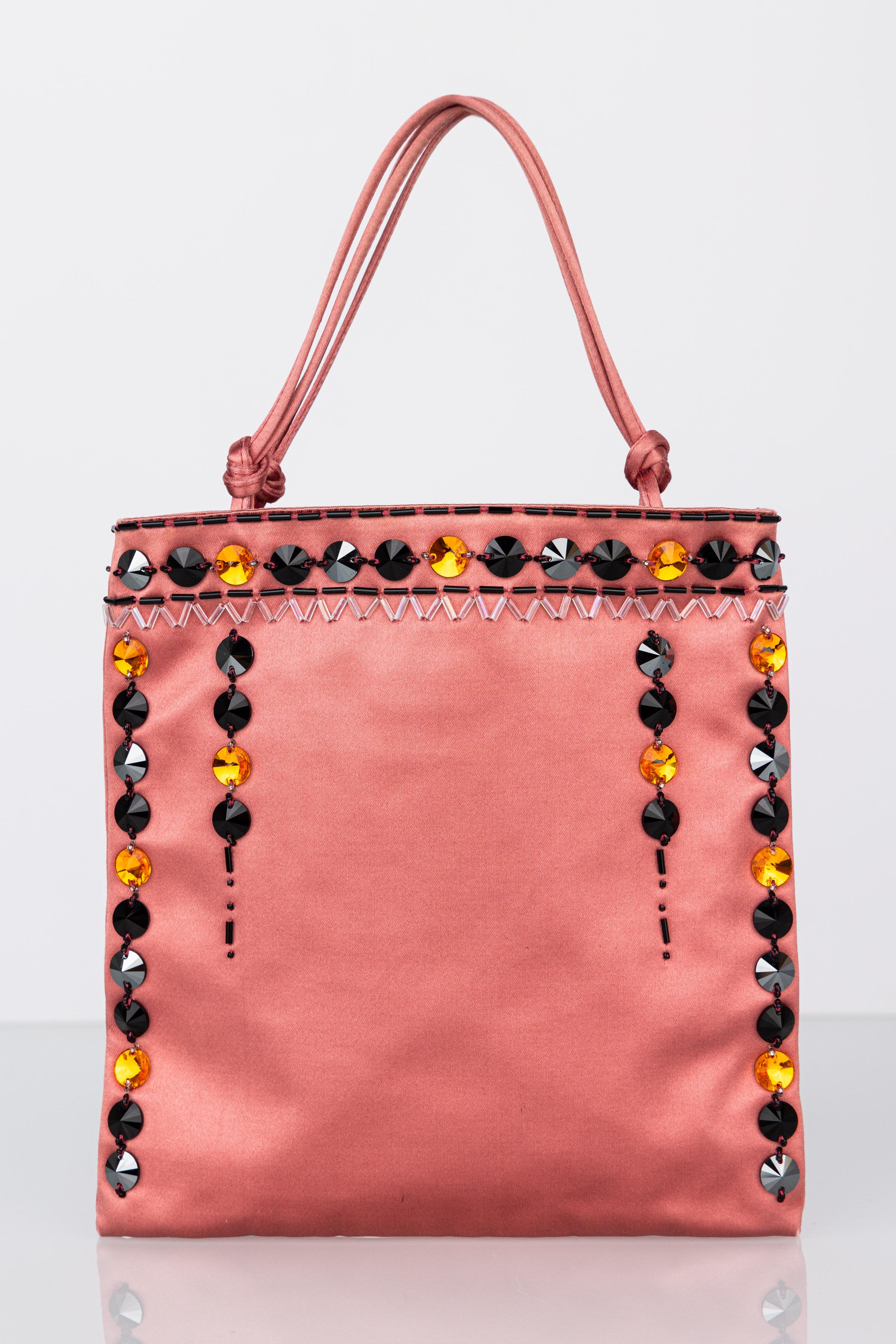 Women's or Men's Prada Pink Silk Jewel Beaded Bag For Sale