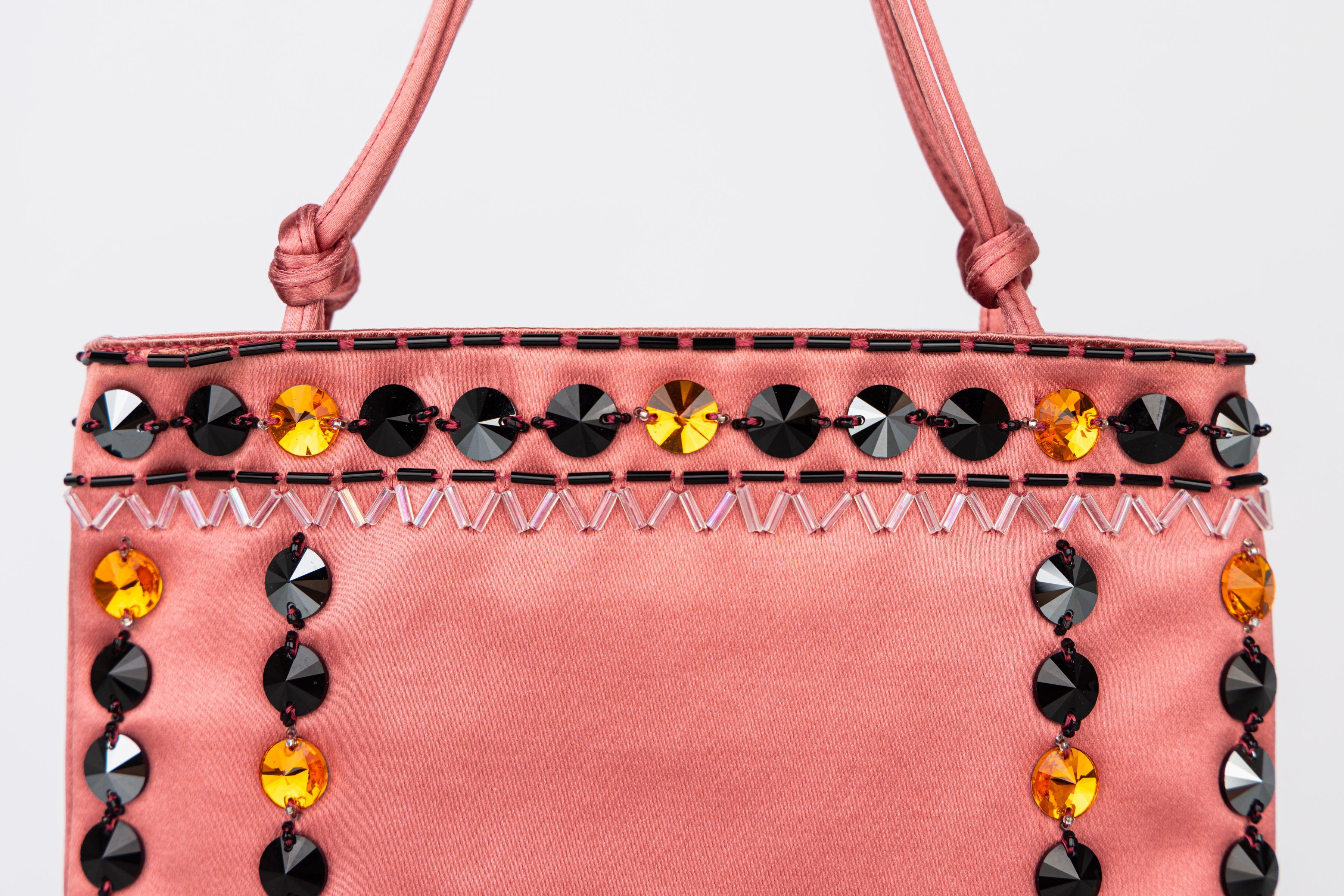 Prada Pink Silk Jewel Beaded Bag For Sale 1
