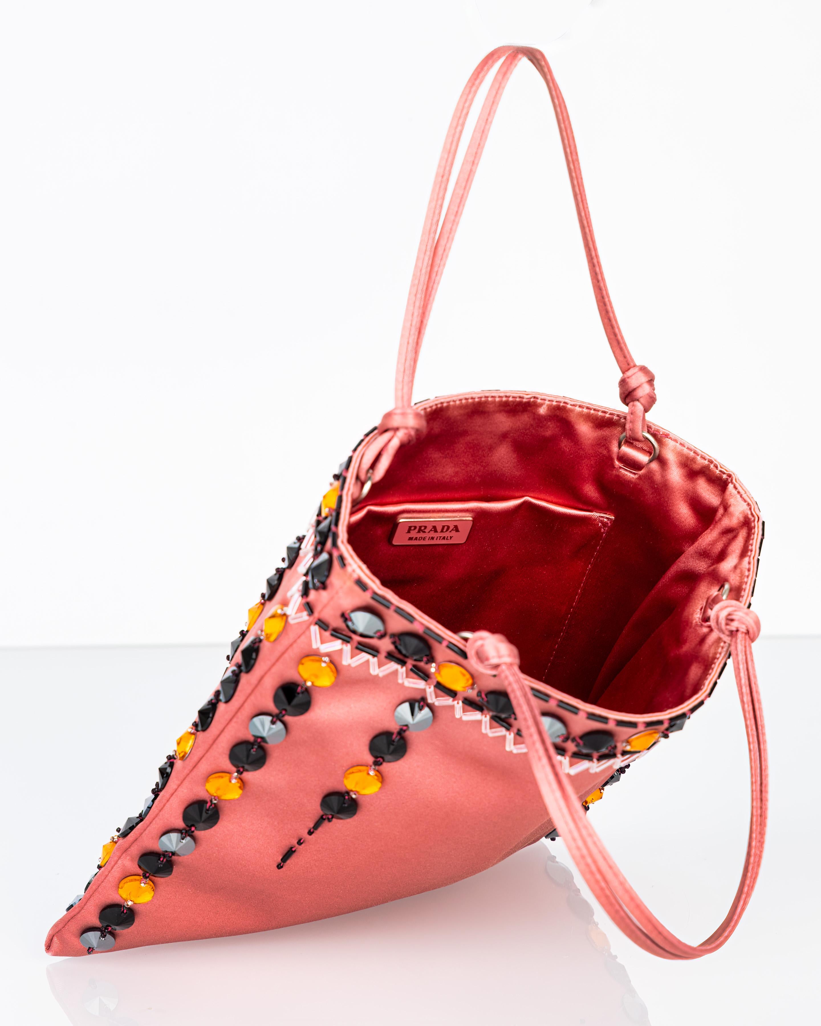 Prada Pink Silk Jewel Beaded Bag For Sale 2