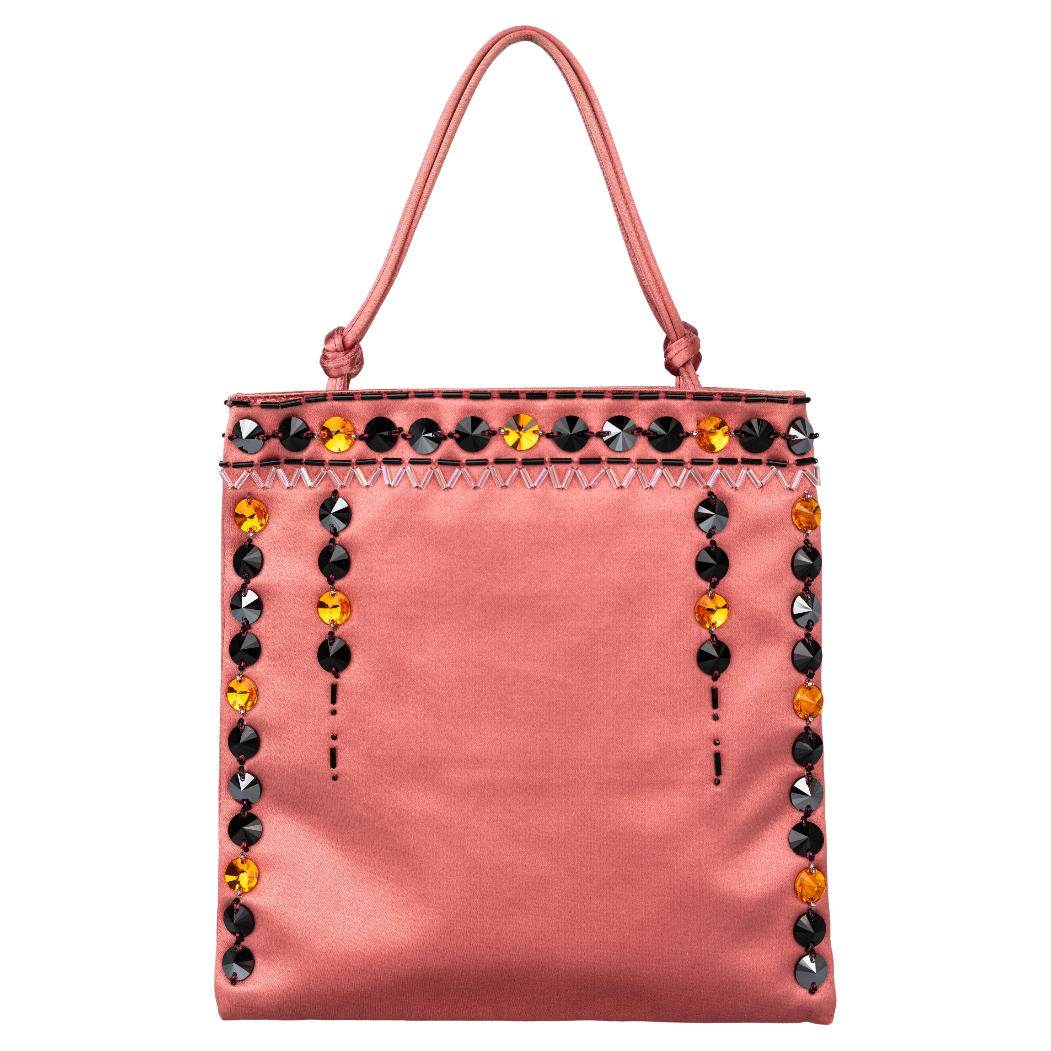 Prada Pink Silk Jewel Beaded Bag For Sale
