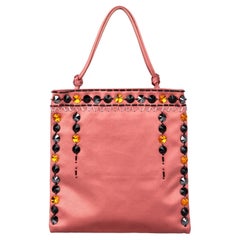 Used Prada Pink Silk Jewel Beaded Bag