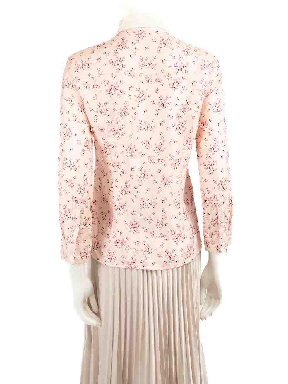 Prada Pink Silk Sakura Print Shirt Size S In Good Condition For Sale In London, GB