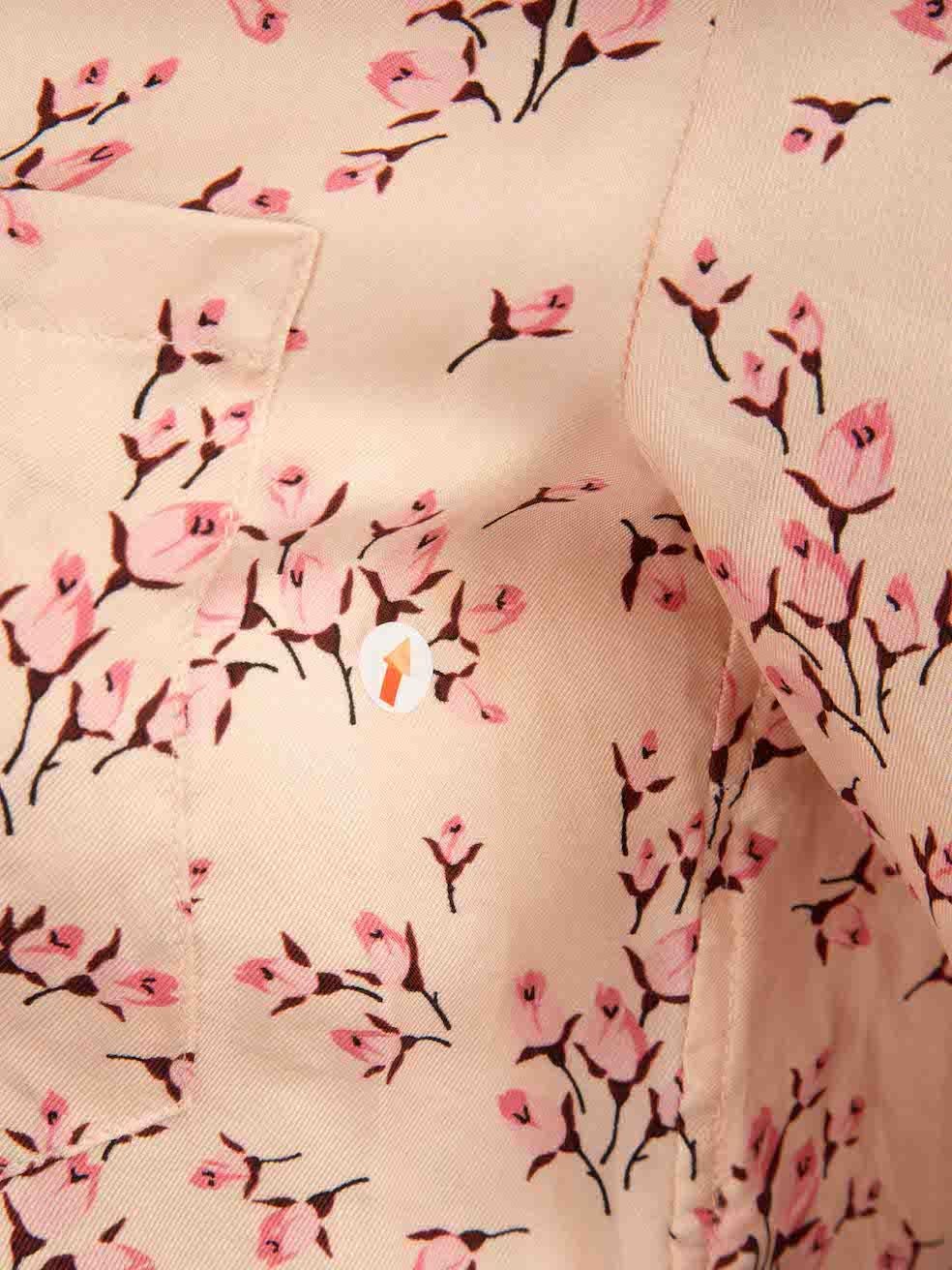 Prada Pink Silk Sakura Print Shirt Size S For Sale 4