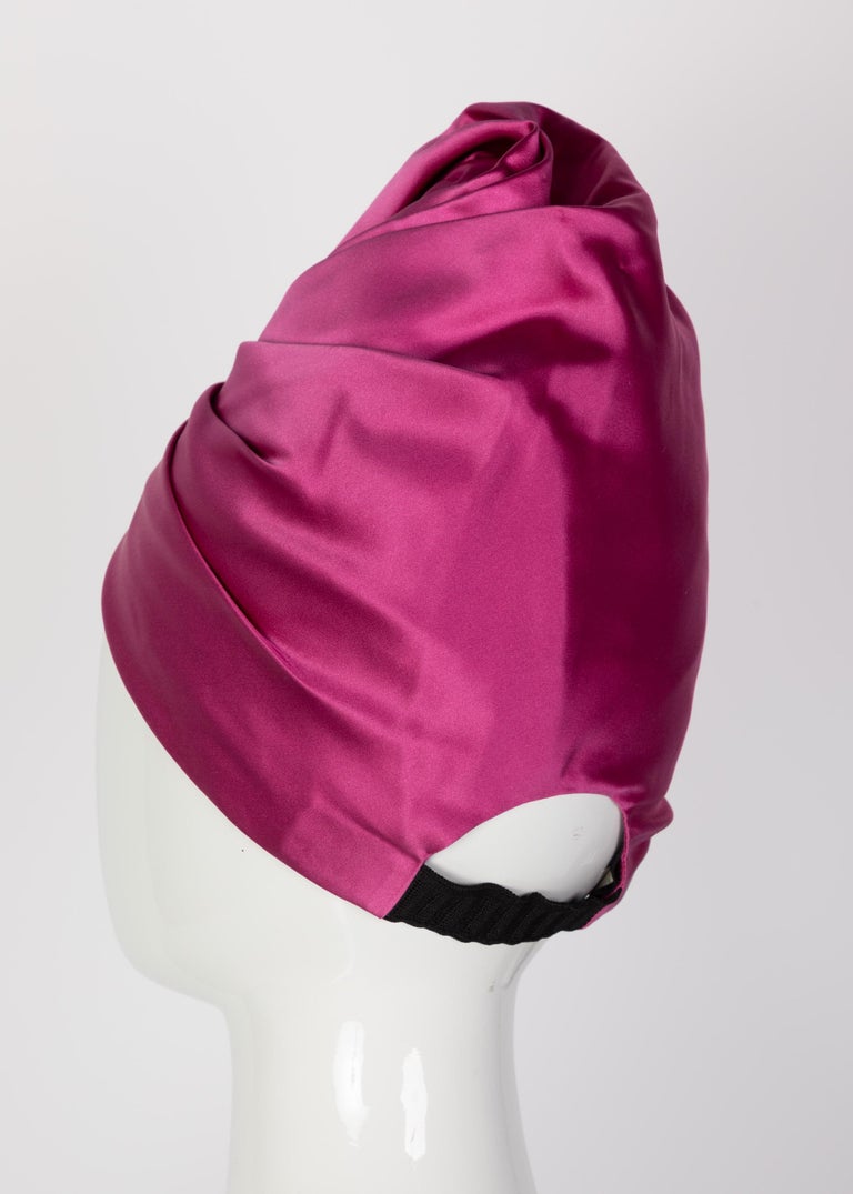 Prada Pink Silk Satin Turban Hat Runway, 2007 For Sale 4