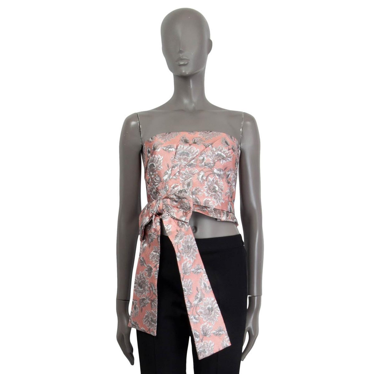 PRADA pink and silver 2018 FLORAL BROCADE BUSTIER Top Shirt 40 S For Sale  at 1stDibs