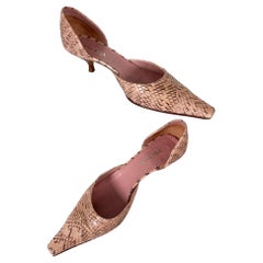 Retro Prada Pink Snakeskin D'Orsay Kitten Heel Pumps 37 1/2 