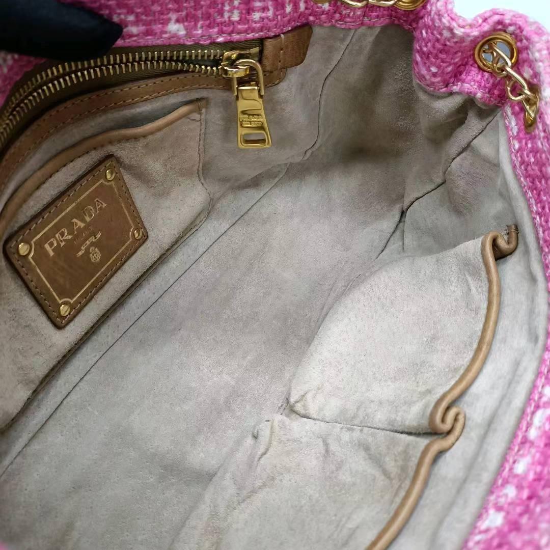Prada Pink Sound Lock Tweed Shoulder Bag For Sale 6