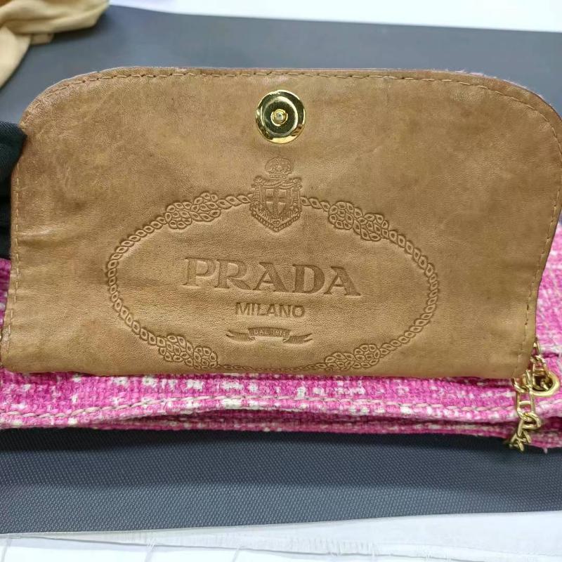 Prada Pink Sound Lock Tweed Shoulder Bag For Sale 9