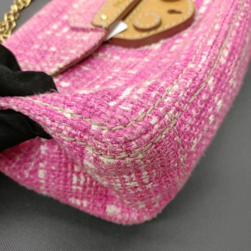 Prada Pink Sound Lock Tweed Shoulder Bag For Sale 13