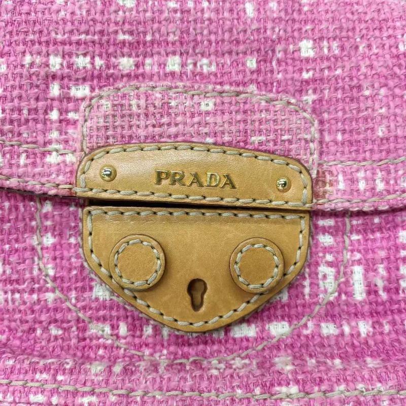 Prada Pink Sound Lock Tweed Shoulder Bag For Sale 14