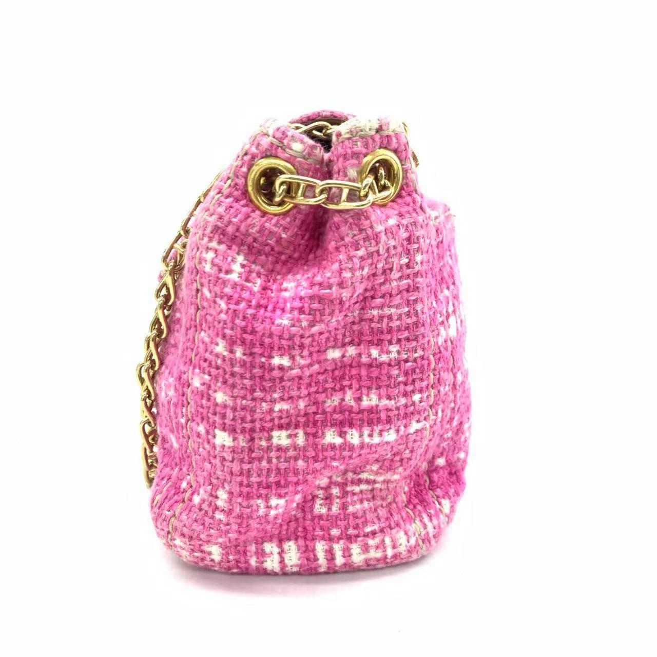 Prada Pink Sound Lock Tweed Shoulder Bag For Sale 1