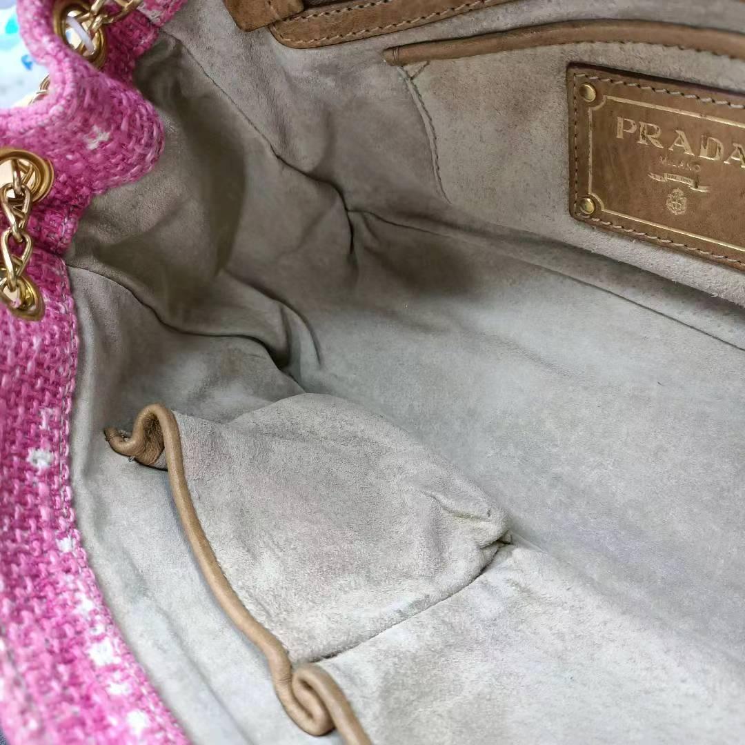 Prada Pink Sound Lock Tweed Shoulder Bag For Sale 5