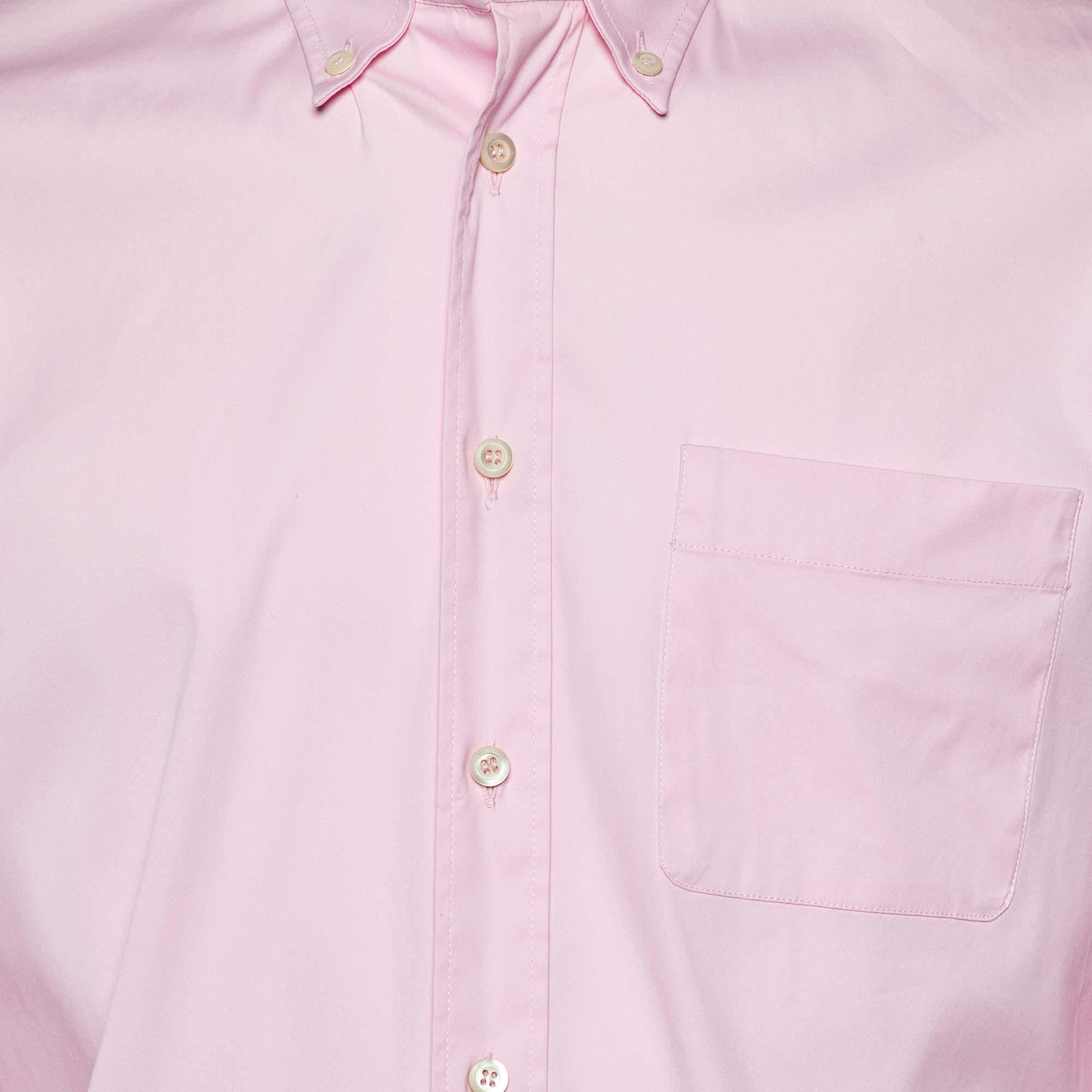 Beige Prada Pink Stretch Cotton Button Down Shirt M