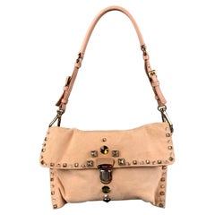 PRADA Pink Studded Rhinestone Suede Evening Handbag