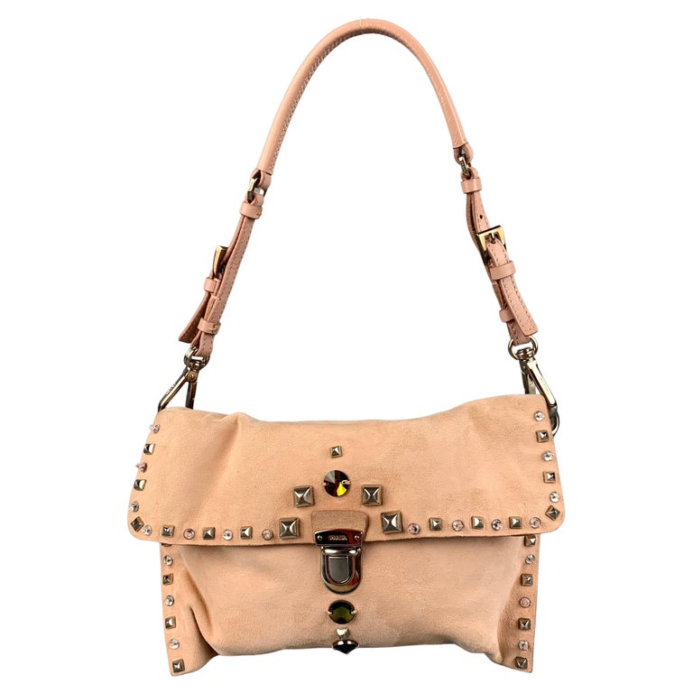 PRADA Pink Studded Rhinestone Suede Evening Handbag For Sale at 1stDibs