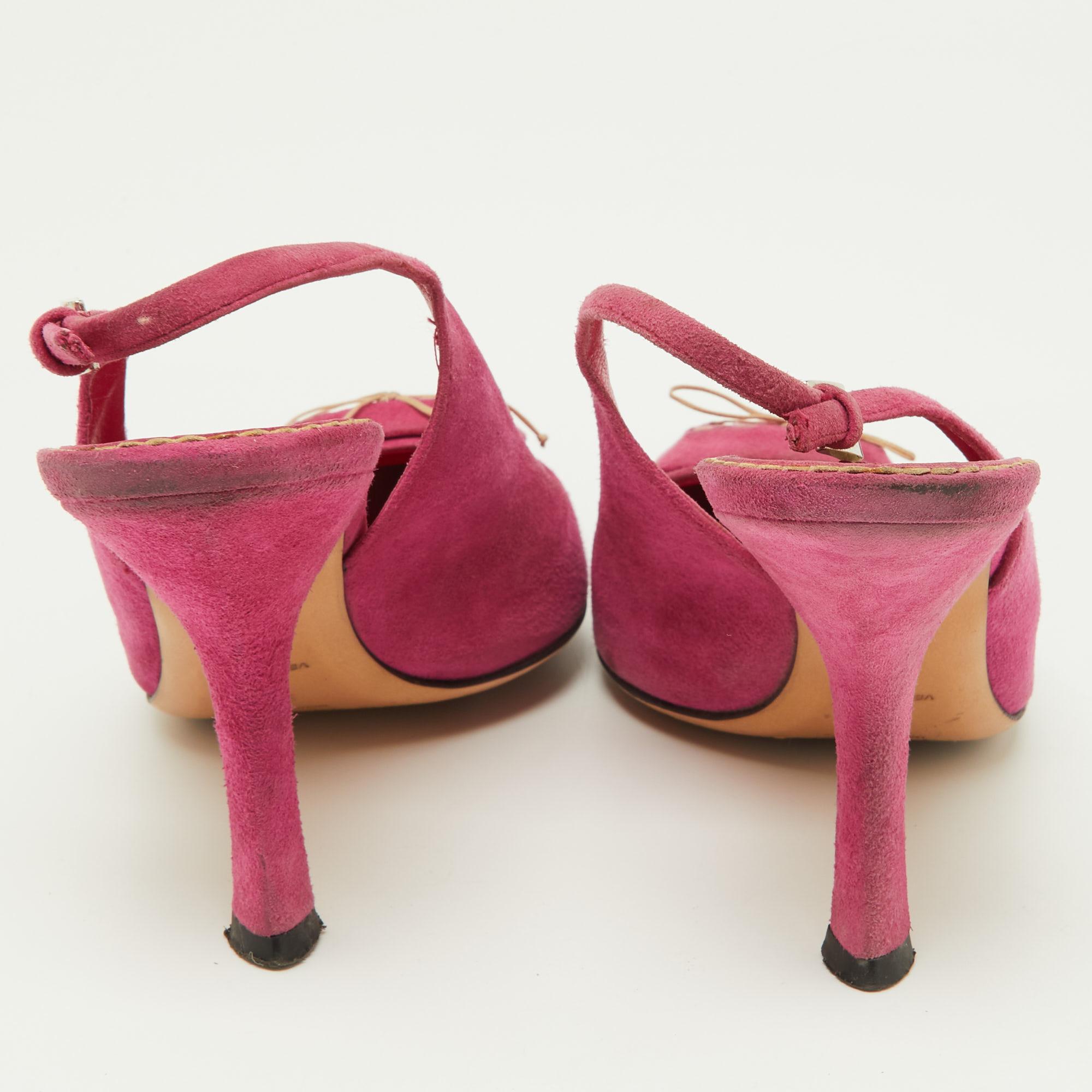 Prada - Escarpins en daim rose avec nœud et bouts pointus Taille 37 Pour femmes en vente