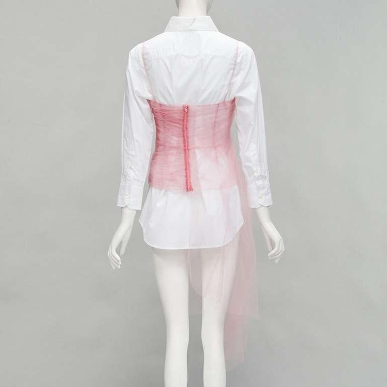 PRADA pink tulle overlay asymmetric white shirt layered top 1