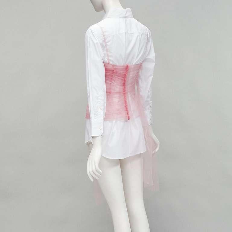 PRADA pink tulle overlay asymmetric white shirt layered top 2