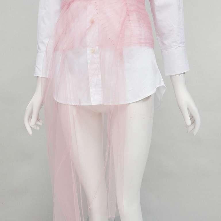 PRADA pink tulle overlay asymmetric white shirt layered top 3