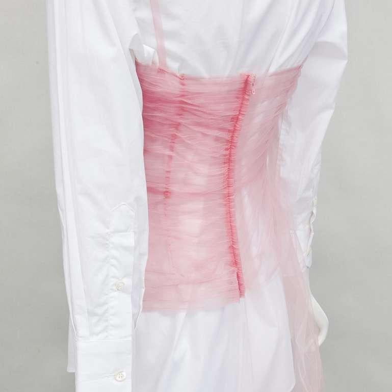 PRADA pink tulle overlay asymmetric white shirt layered top 4