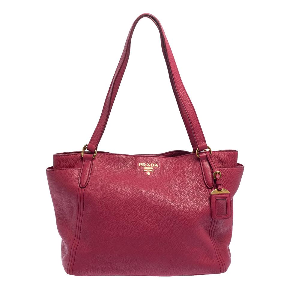 Prada Pink Vitello Daino Leather Side Pocket Tote