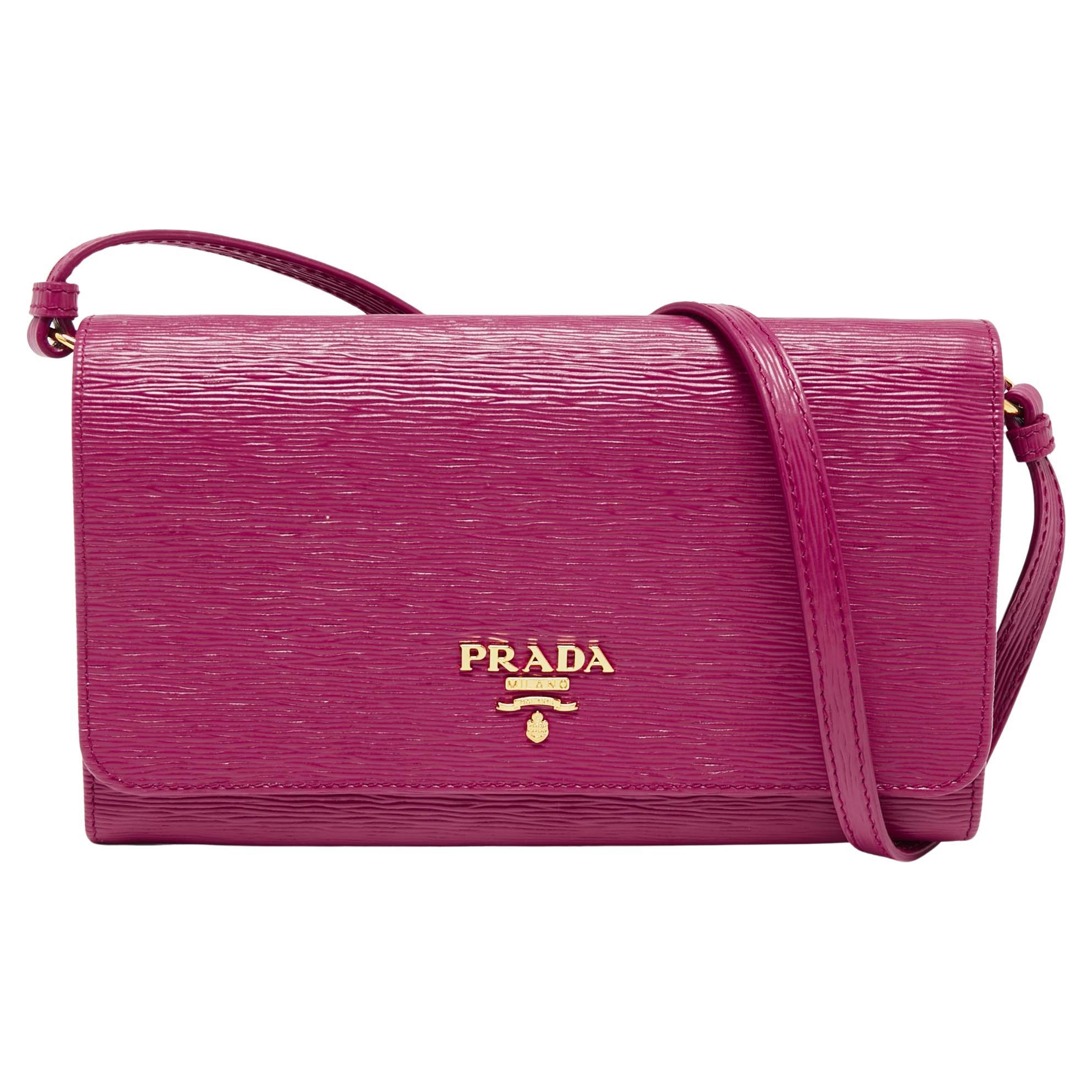 Prada Pink Vitello Move Leather Wallet On Strap
