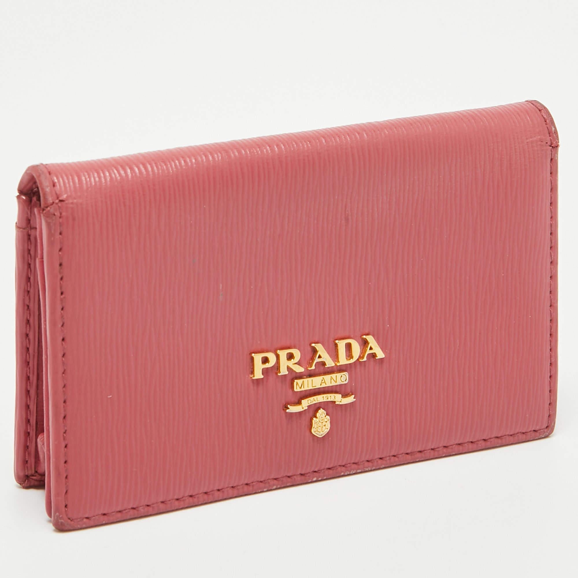 Prada Pink Vittello Move Leather Business Card Holder 4