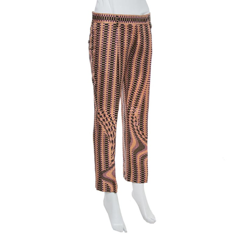 Prada Pink Weave Print Silk Cropped Trousers S For Sale at 1stDibs
