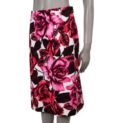 PRADA pink & white cotton 2019 ROSE PRINTED Skirt 42 M