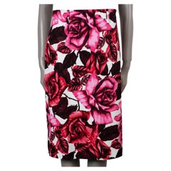 PRADA pink & white cotton 2019 ROSE PRINTED Skirt 42 M