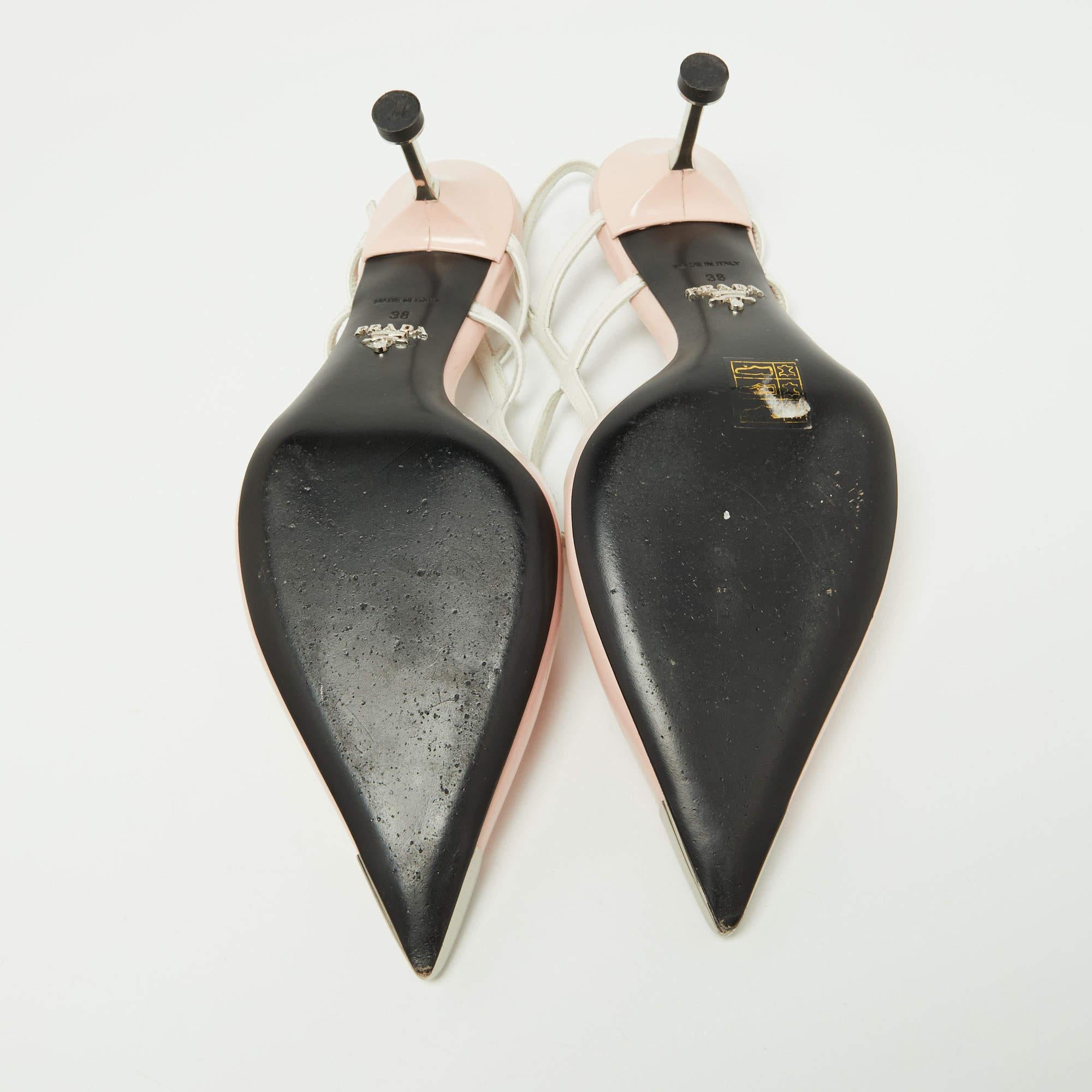 Women's Prada Pink/White Leather Pointed Toe Slingback Pumps Size 38