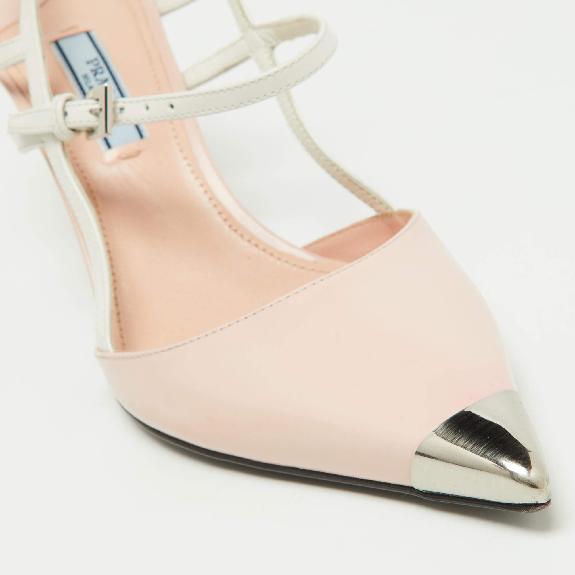 Prada Pink/White Leather Pointed Toe Slingback Pumps Size 38 3