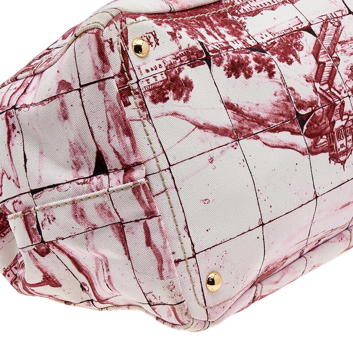 Prada Pink/White Printed Canvas Canapa Tote 4
