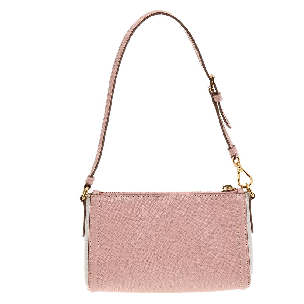 Prada Pink/White Saffiano Leather Mini Pochette 5