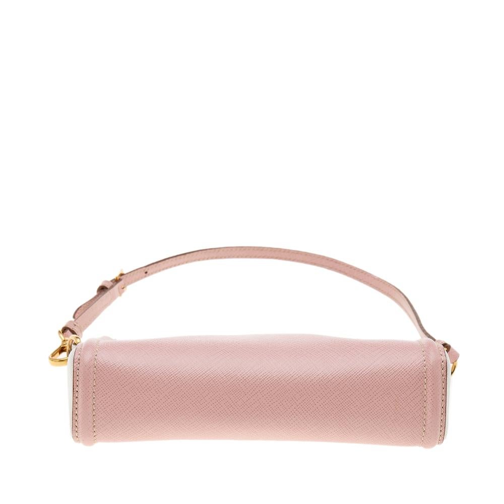 Beige Prada Pink/White Saffiano Leather Mini Pochette