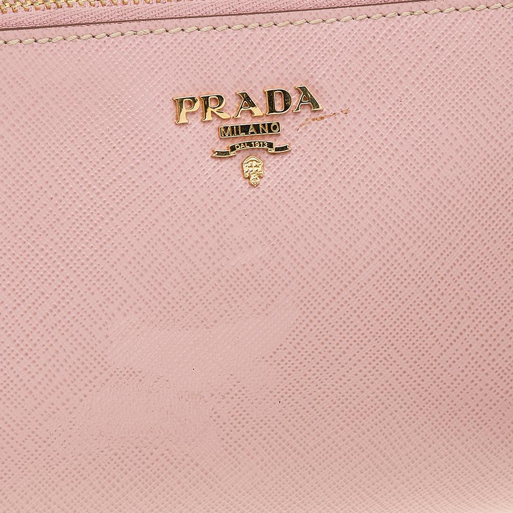Prada Pink/White Saffiano Leather Mini Pochette 3