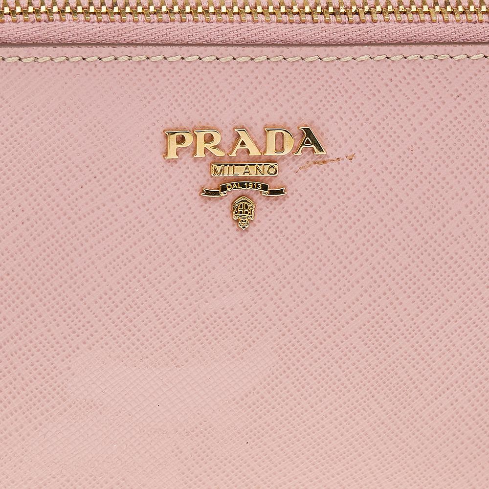 Prada Pink/White Saffiano Leather Mini Pochette 4