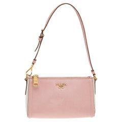 Prada Pink/White Saffiano Leather Mini Pochette