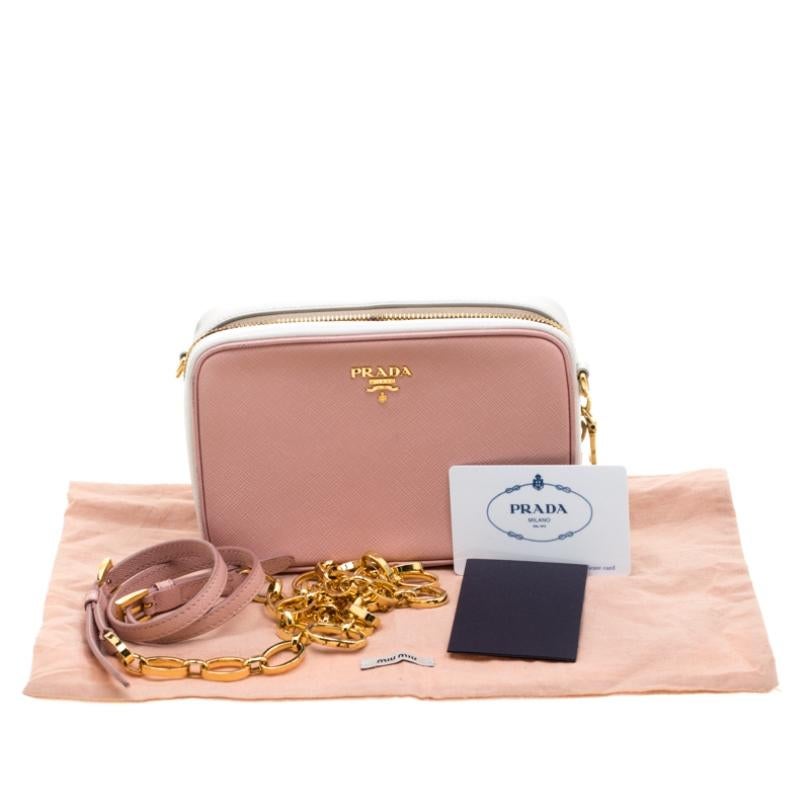 Prada Pink White/Saffiano Lux Leather Camera Chain Crossbody Bag 6