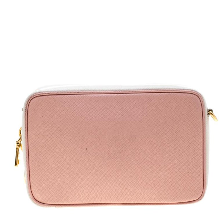 Prada Pink White/Saffiano Lux Leather Camera Chain Crossbody Bag at 1stDibs