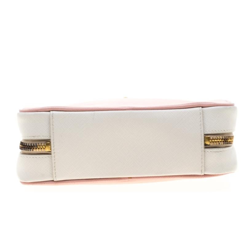 Women's Prada Pink White/Saffiano Lux Leather Camera Chain Crossbody Bag