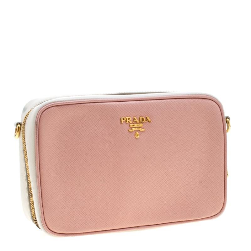 Prada Pink White/Saffiano Lux Leather Camera Chain Crossbody Bag at 1stDibs