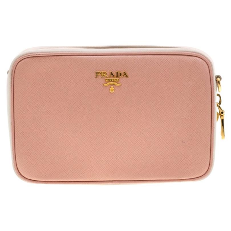 Prada Pink White/Saffiano Lux Leather Camera Chain Crossbody Bag
