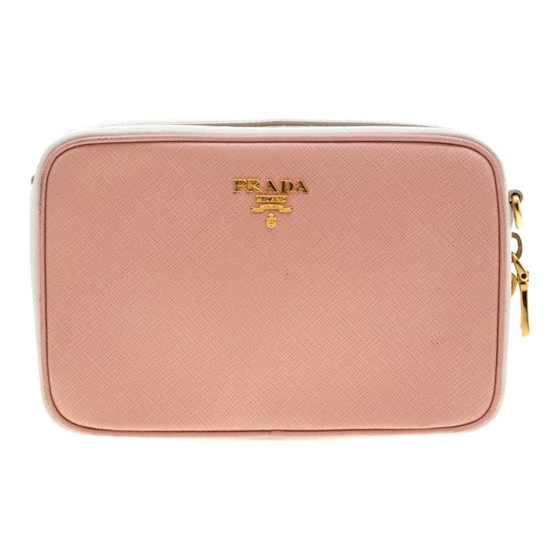 Prada Pink White/Saffiano Lux Leather Camera Chain Crossbody Bag