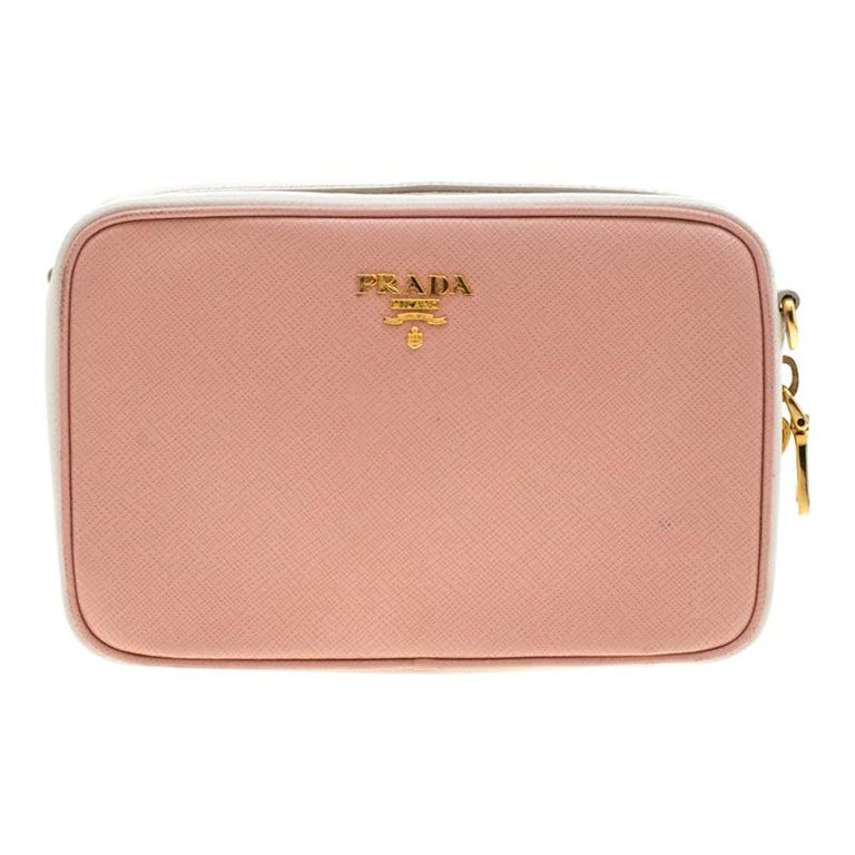 Prada Pink White/Saffiano Lux Leather Camera Chain Crossbody Bag at 1stDibs  | pink and white prada bag, pink and white prada purse, prada pink and  white bag