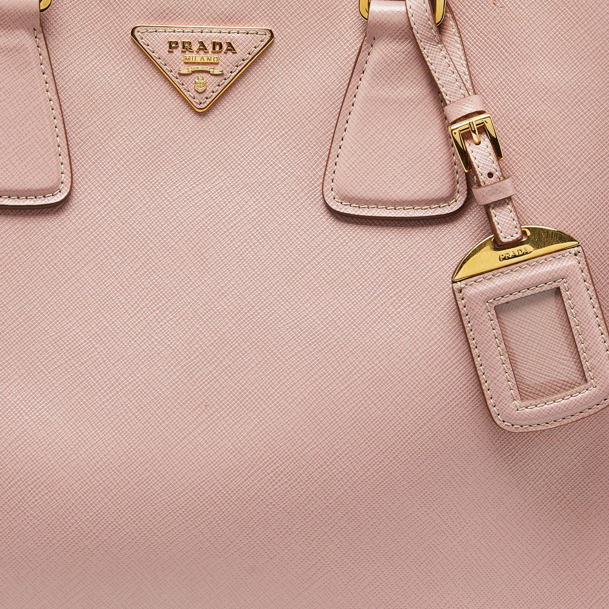 Prada Pink/White Saffiano Lux Leather Open Tote For Sale 4
