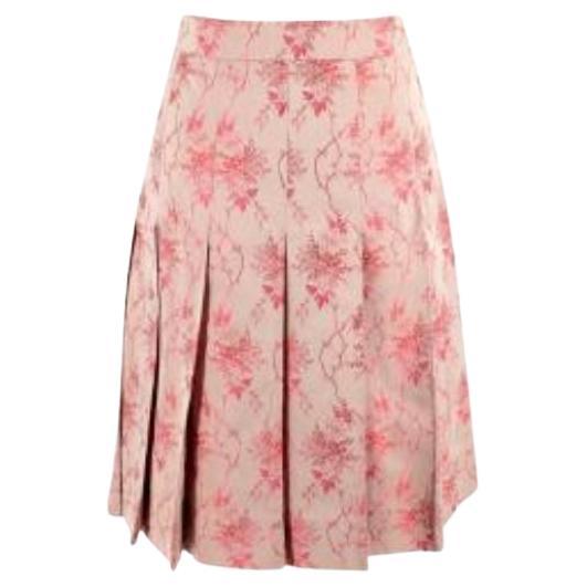 Prada Pink Woven Silk Blend Pleated Skirt For Sale