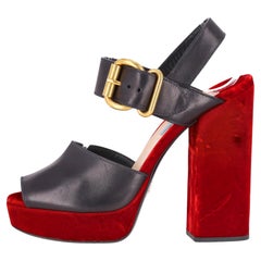 Used Prada Platform Leather Sandals With Velvet Heel